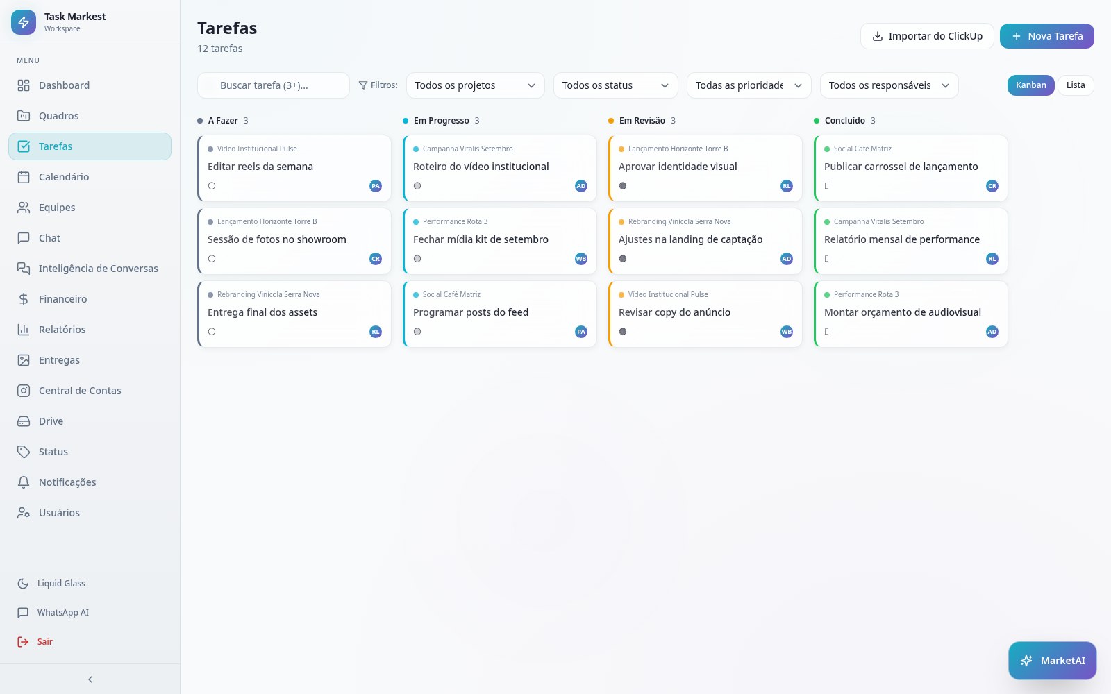Kanban de tarefas da agência